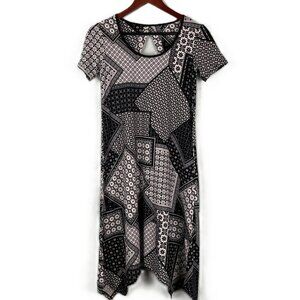 Cuddl Duds Flexwear Geometric Handkerchief Hem Dress PXS